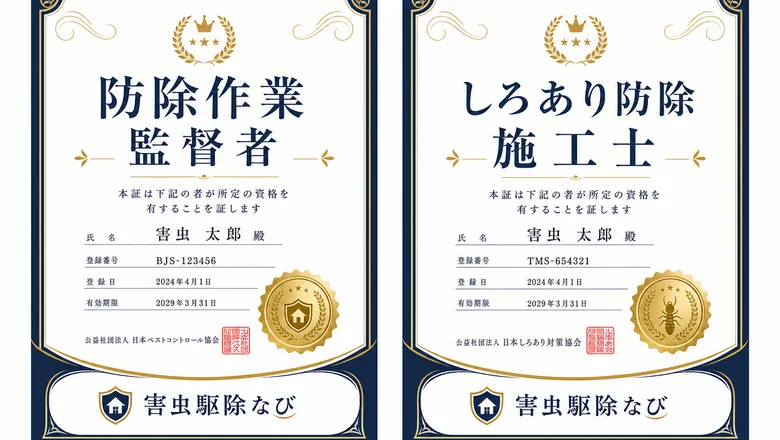 害虫駆除に関する資格証明書のイメージ
