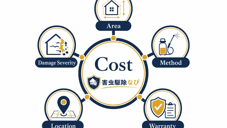 害虫駆除の費用に影響する5つの要因の図解